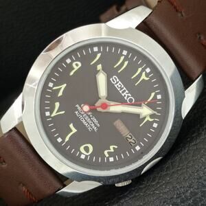 Vintage 1971 Seiko Automatic Mens Silver Watch W/daydate & Brown accents